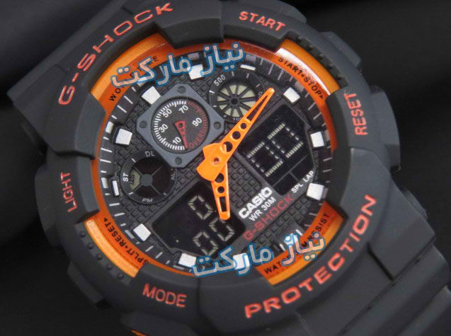 خرید اینترنتی ساعت جی شاک کوهنوردی مدل g-shock casio ga-100 نارنجی اصل و اورجینال