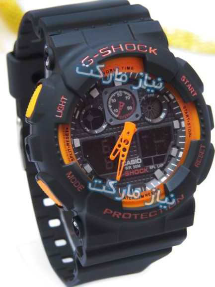 خرید اینترنتی ساعت جی شاک کوهنوردی مدل g-shock casio ga-100 نارنجی اصل و اورجینال